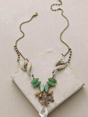 NWOT Anthropologie Mountain Melody Rhinestone Green Statement Necklace